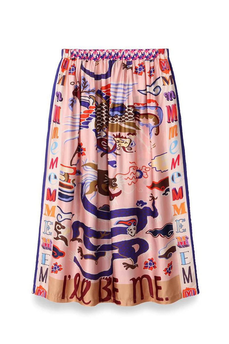 Me369 - Joy Printed Midi Skirt - Dragon