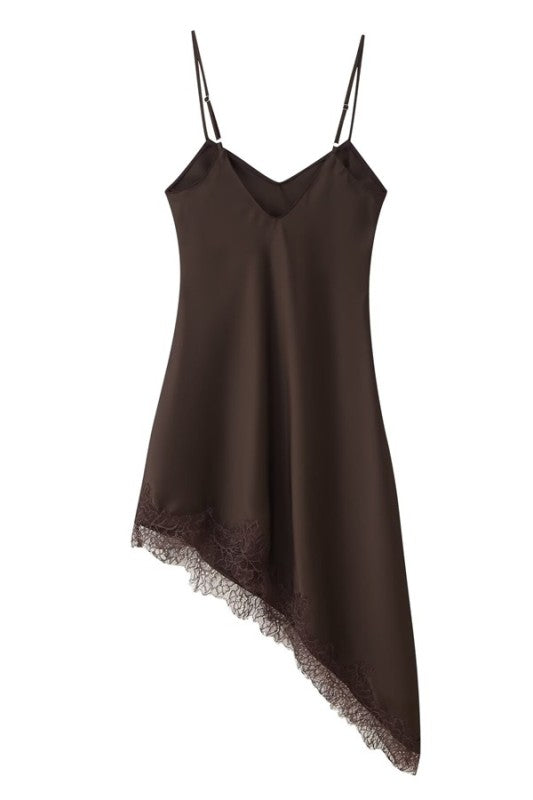 Olive and Bette's - Lace Trim Satin Slip Dress - Brown
