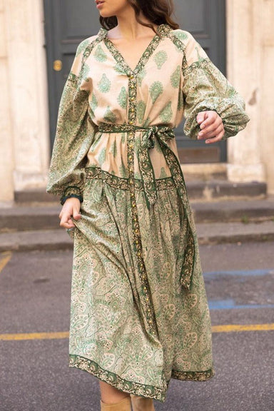 Miss June - Isabela Maxi Dress w/ Belt - Green - Olive & Bette's
