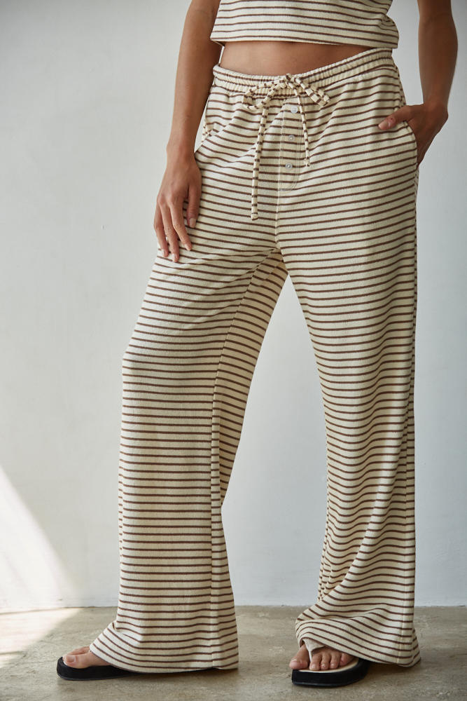 Road G - Sunday Striped Lounge Pant - Cream/Mocha