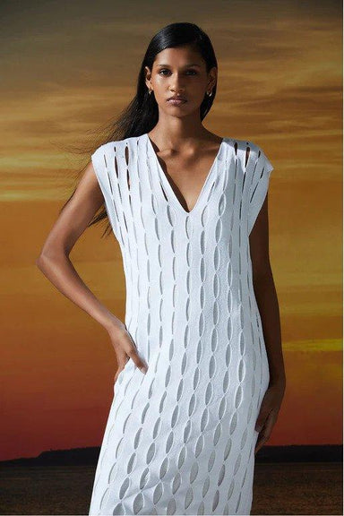 Viviane Furrier - Hole Knitted V-Neck Dress - Off White - Olive & Bette's