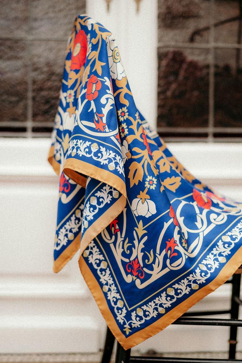 Maison Lecomte Flament - Silk Scarf - Marie Antoinette Navy