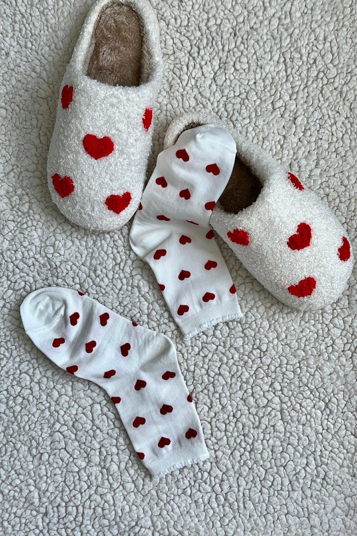 Olive and Bette's - Hearts All Over Slipper - White/Red