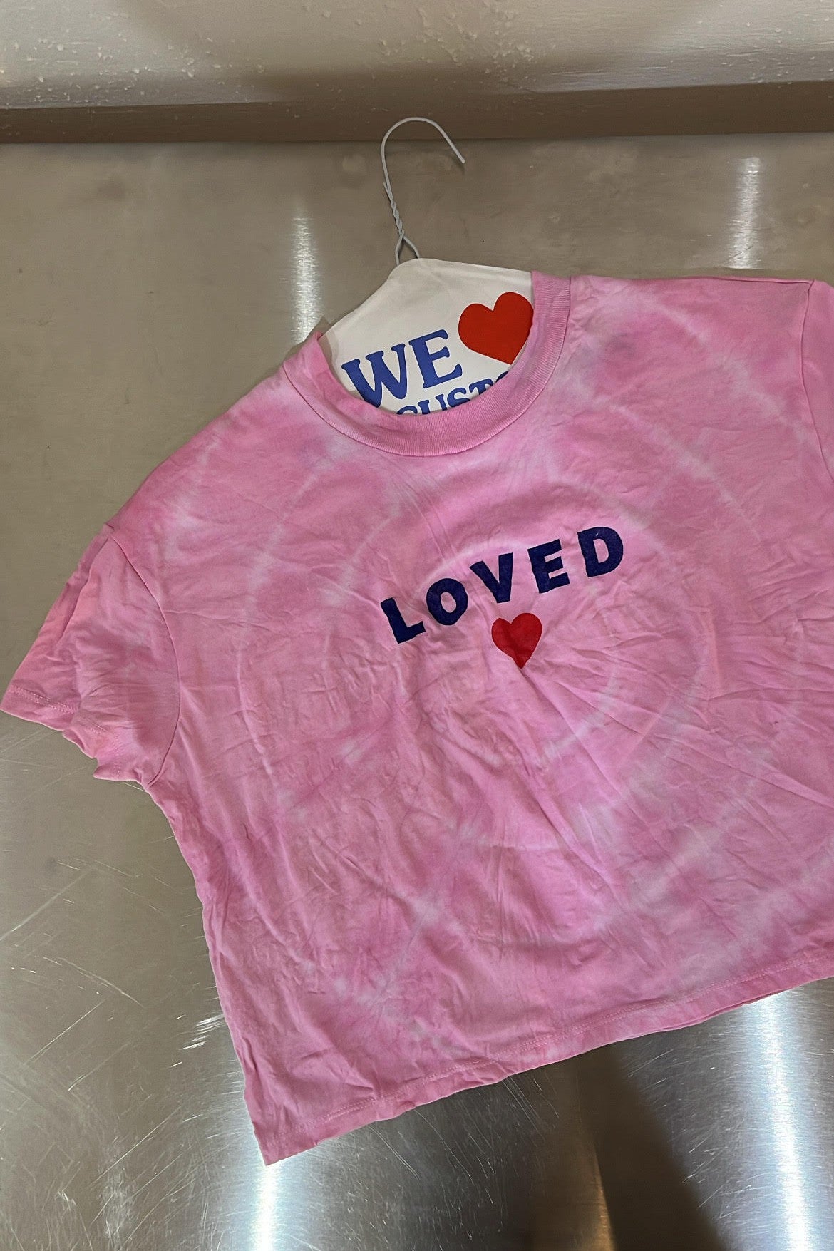 LOVED Collection - Tie Dye Cropped Heart Tee - Pink