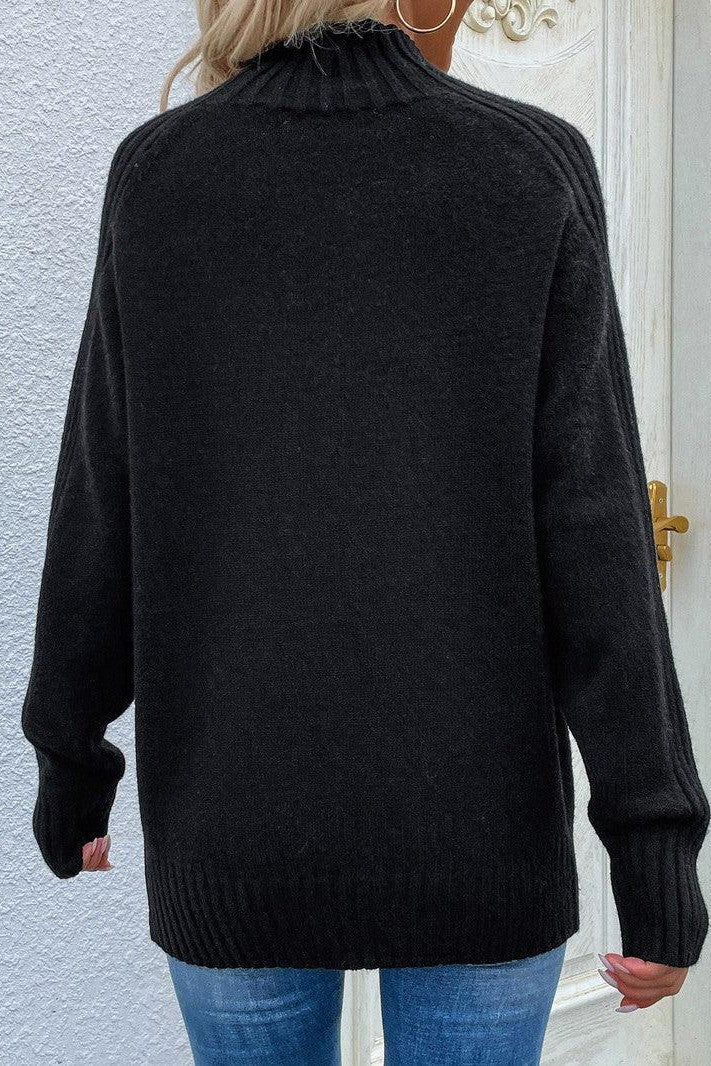 Olive and Bette's - Lisa Ribbed Sleeve Mock Neck Sweater - Black