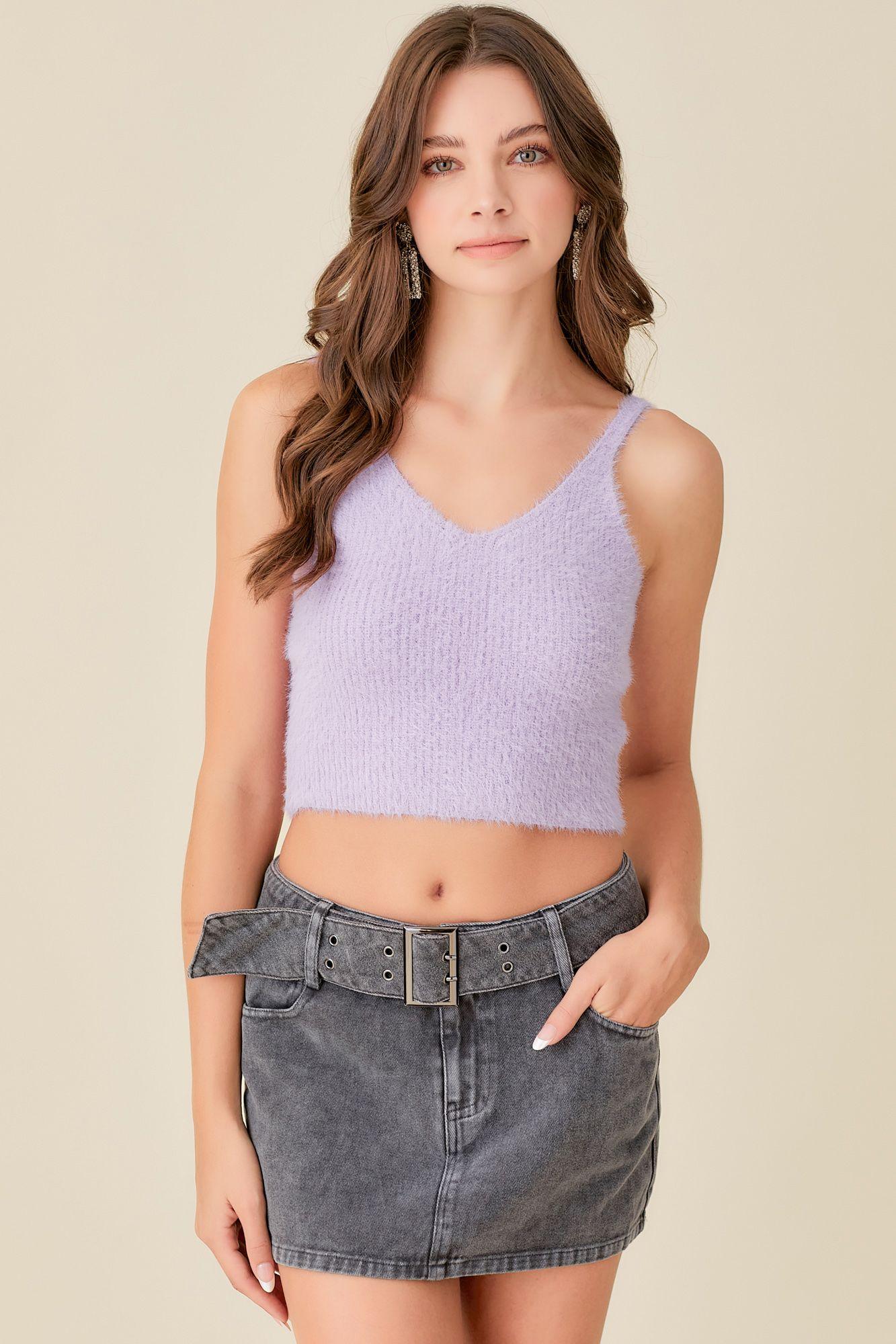 Olive and Bette's - Fuzzy Sweater Crop Top - Soft Lilac