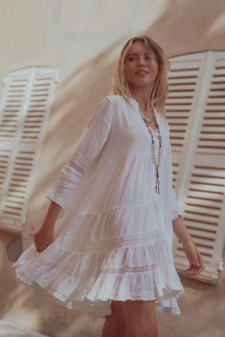 Sunday Saint Tropez - Bella Ciao Dress - White Linen
