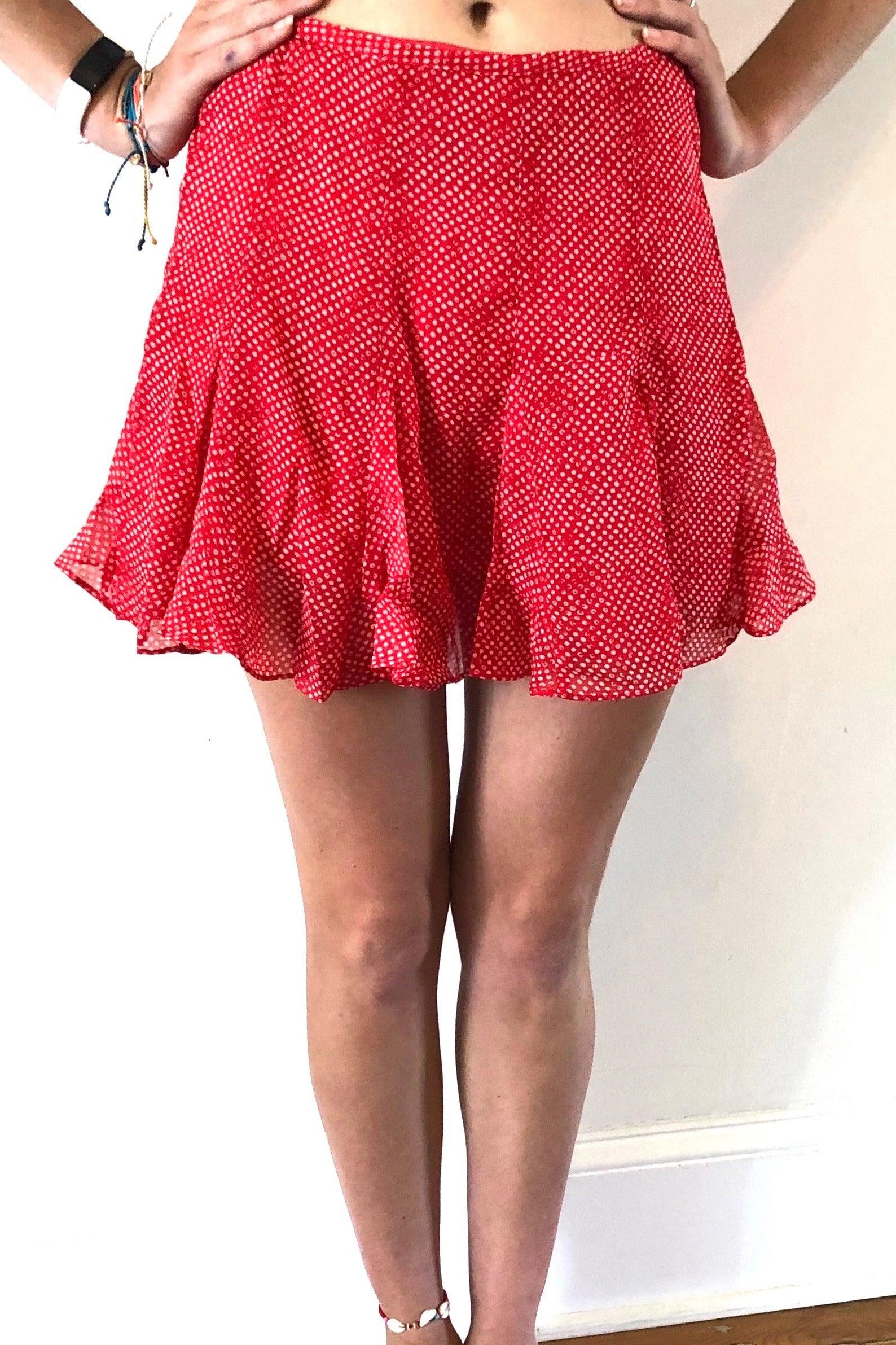 Polka Dot Mini Skirt - Red - L